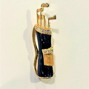 Golf Bag Pin Enameled with Rhinestones